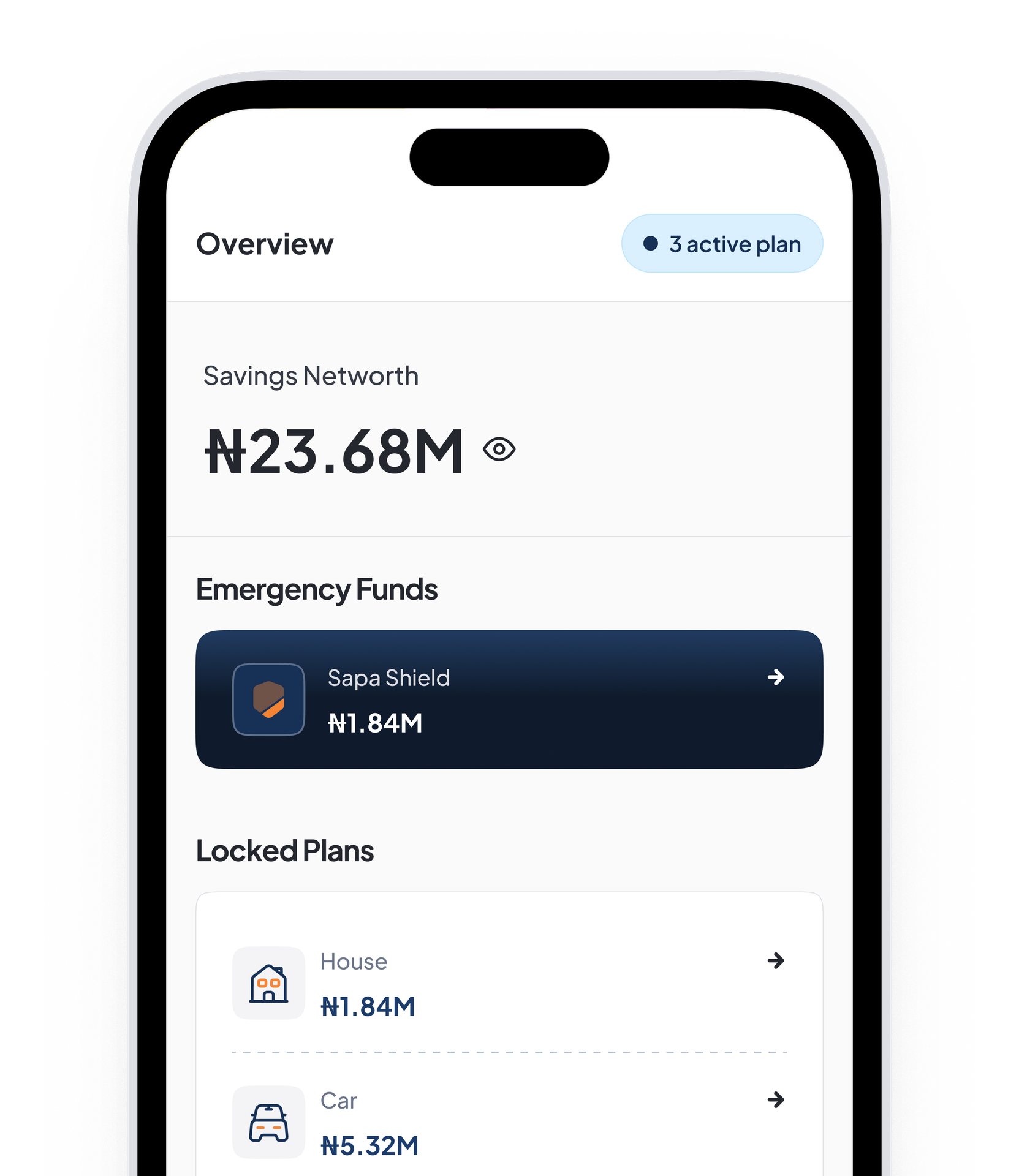 Savings goals mockup