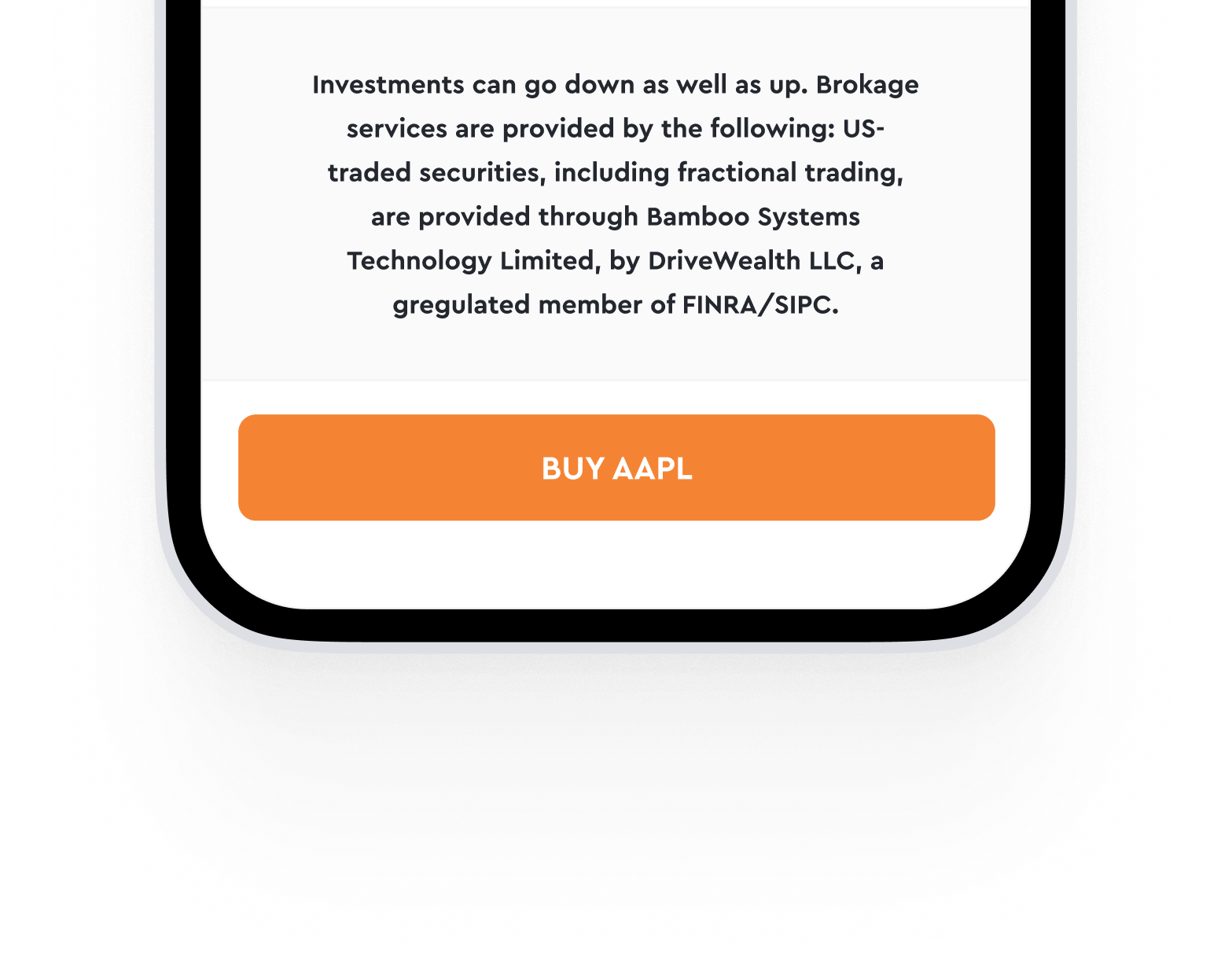 Risk disclosure and buy confirmation shown in the Moniger app