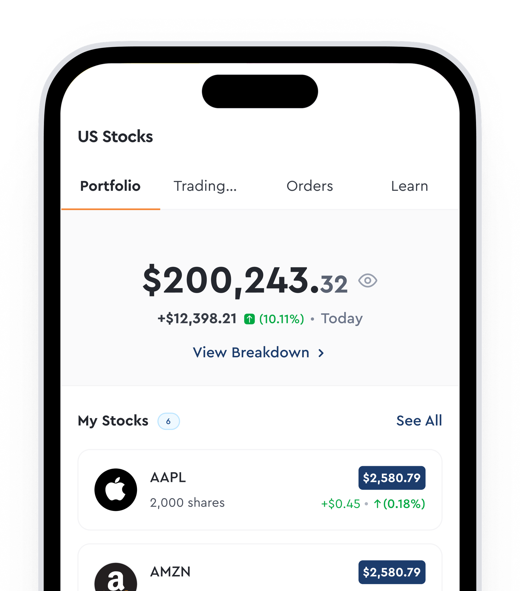 US Stocks portfolio mockup